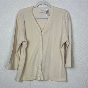 Vintage‎ Liz Claiborne Lizwear Cream Button Front Cardigan Sweater Size Large